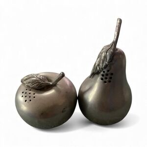 Vintage Kirk Stieff Matte Pewter Apple and Pear Salt and Pepper Shakers SP